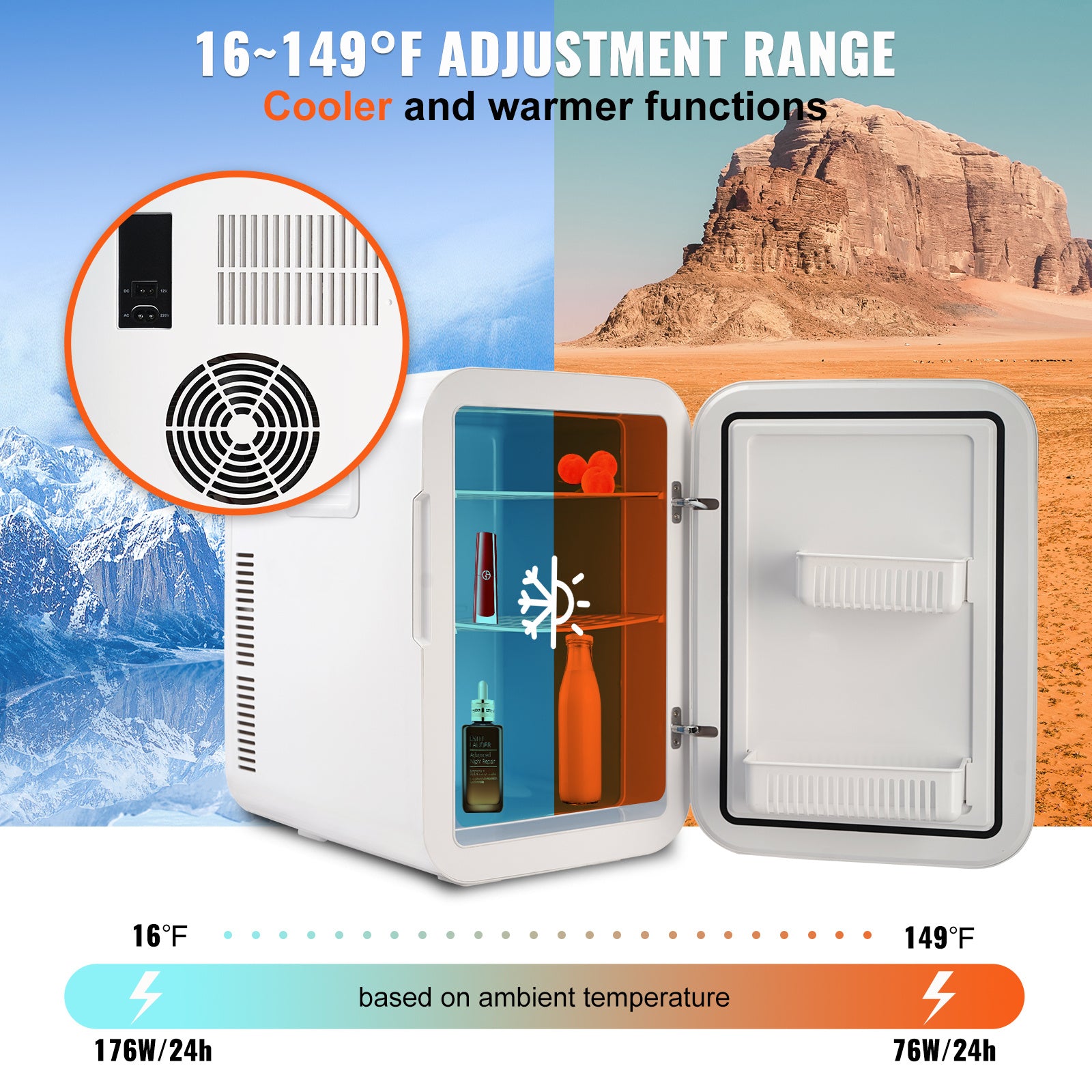 Vevor Mini Fridge For Bedroom, 20L Skincare Fridge With Touch Screen Temper Control, Outage Memory Small Beverage Refrigerator For Makeup Drink Food, AC DC Cooler Heater For Office Dorm Car, Black