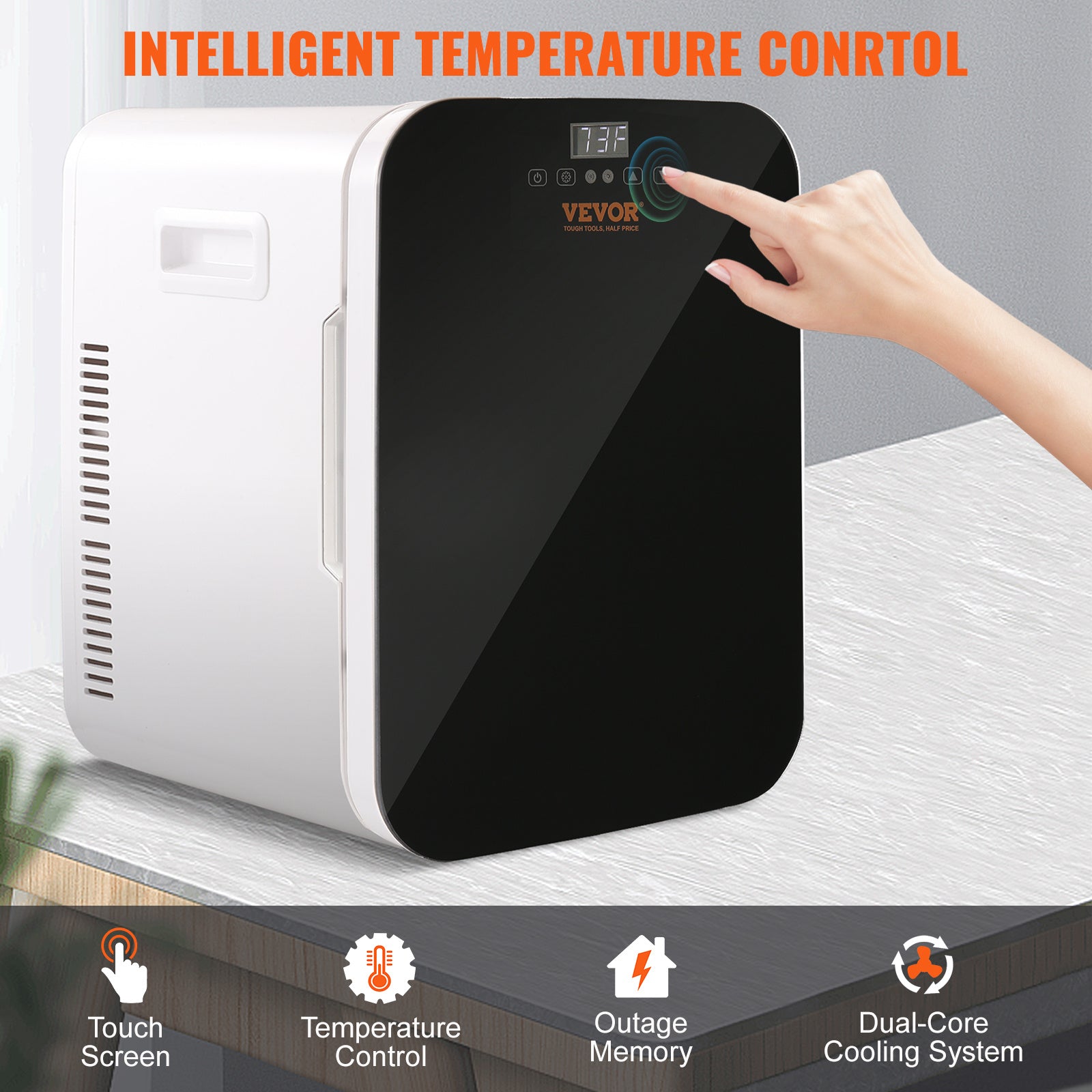 Vevor Mini Fridge For Bedroom, 20L Skincare Fridge With Touch Screen Temper Control, Outage Memory Small Beverage Refrigerator For Makeup Drink Food, AC DC Cooler Heater For Office Dorm Car, Black