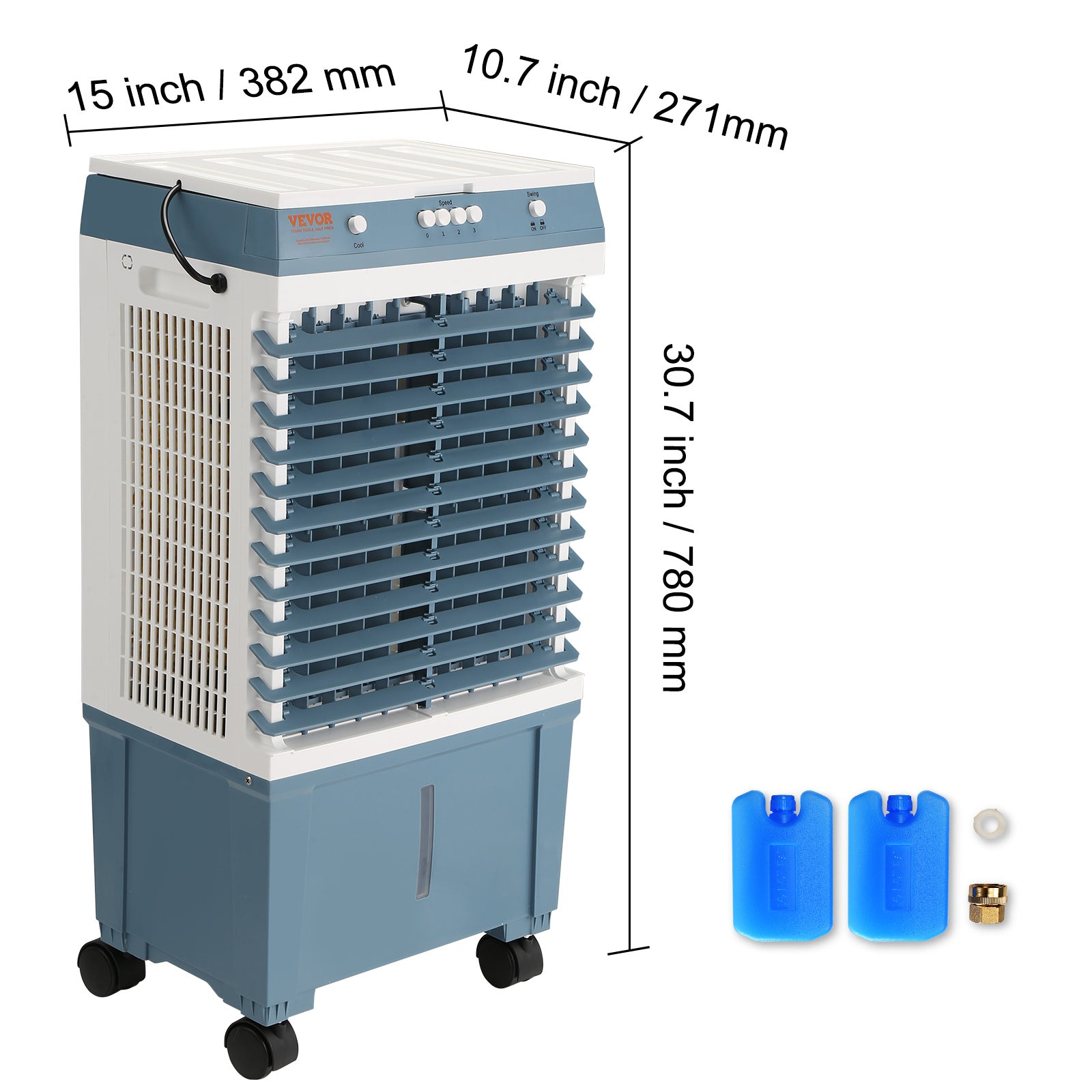 VEVOR Evaporative Cooler, 1400 CFM Air Cooler, Oscillating Swamp Cooler ,5 Gal Portable Air Cooler For 550 Sq.ft With 3 Speeds Adjustable Control, Indoor Outdoor Use, FCC Listed